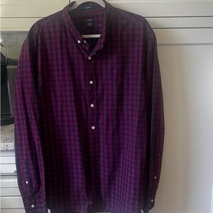 J. Crew Men's Burgundy and Navy Plaid Shirt